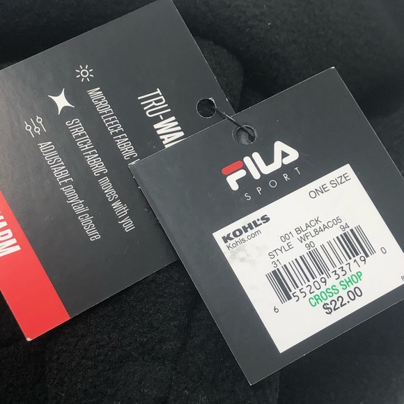 Fila Sport Black Fleece Beanie Ponytail Slit NWT - Picture 4 of 7